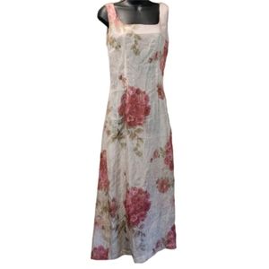 Vintage BIANCA Floral Rose Long Sheath Dress Womens Size Medium Pink Pinks